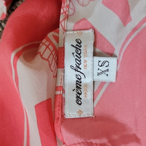 Crème Fraîche Open Back Silk Blouse Size X Small Orange Creme Short Sleeve - Picture 3 of 6